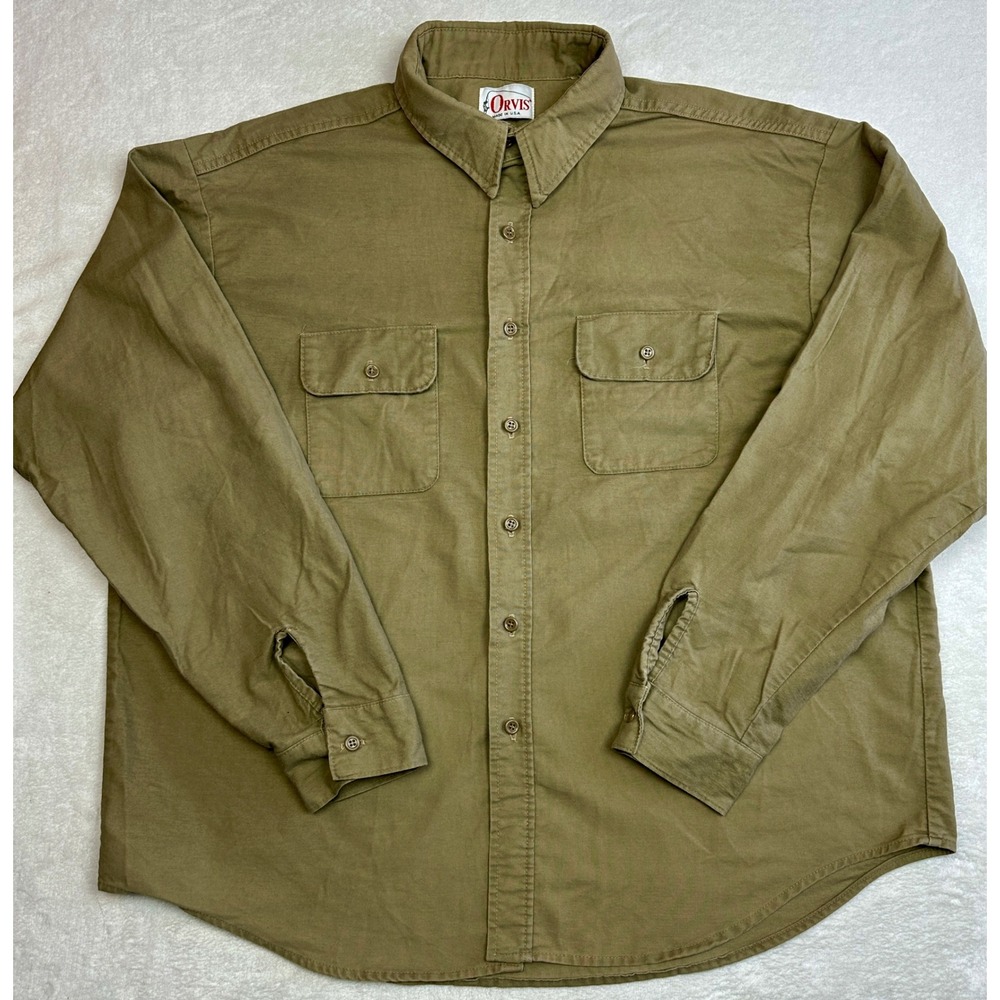 Vintage ORVIS Men's Long Sleeve Button Up Shirt Khaki  Utility Workwear Size XXL